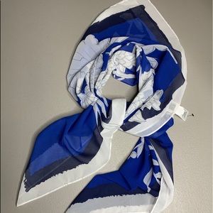 NEW Floral Semi-Sheer Scarf in Blue and White